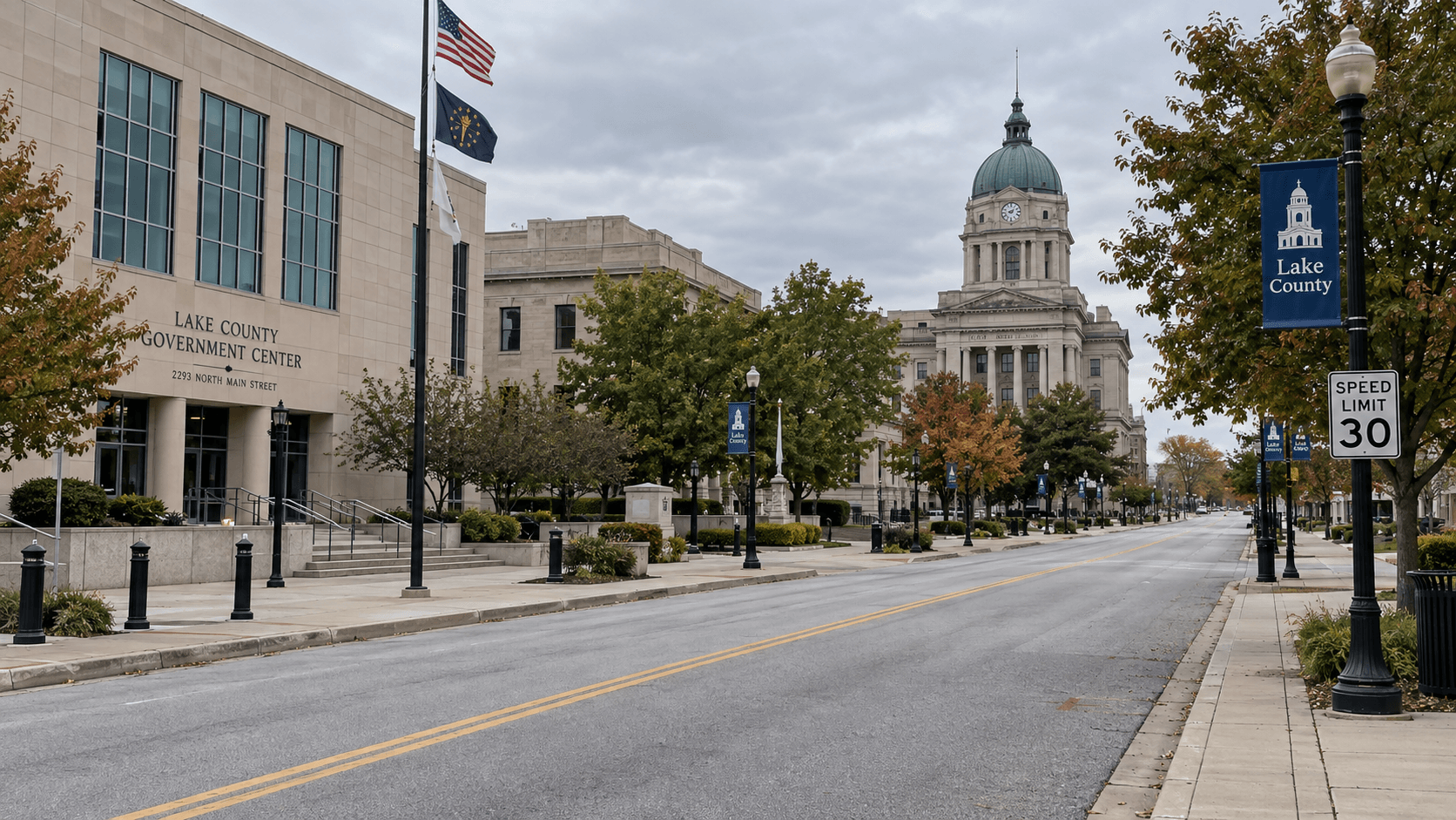 Lake County civic streetscape illustrating why the location of a Whiting incident can matter in an Indiana civil claim.