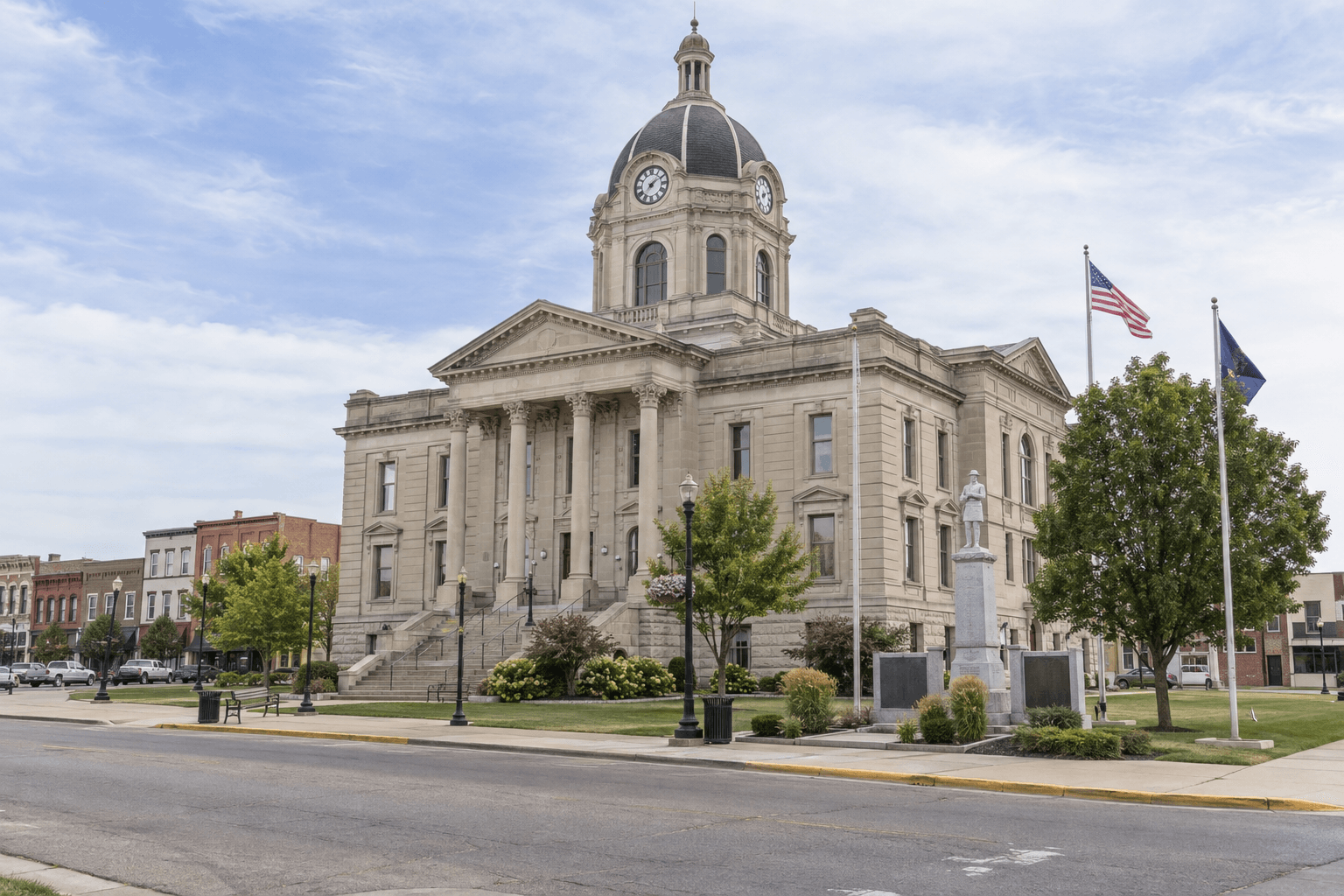 Marshall County courthouse in Plymouth, Indiana, representing the local setting for legal issues following an injury incident.