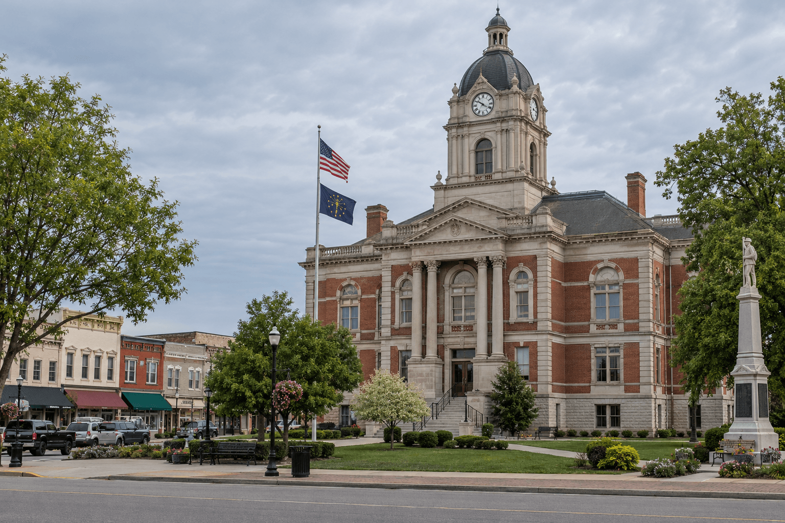 An Indiana county courthouse exterior representing filing and fault issues after a Kosciusko County injury crash.