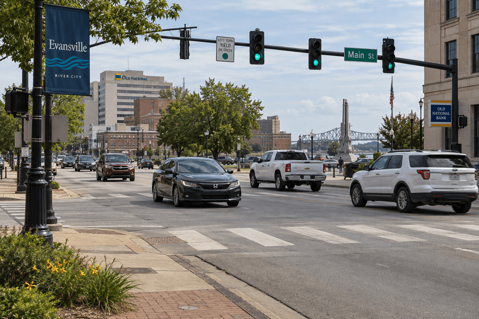 An Evansville intersection scene representing the location of the Washington Avenue hit-and-run investigation.