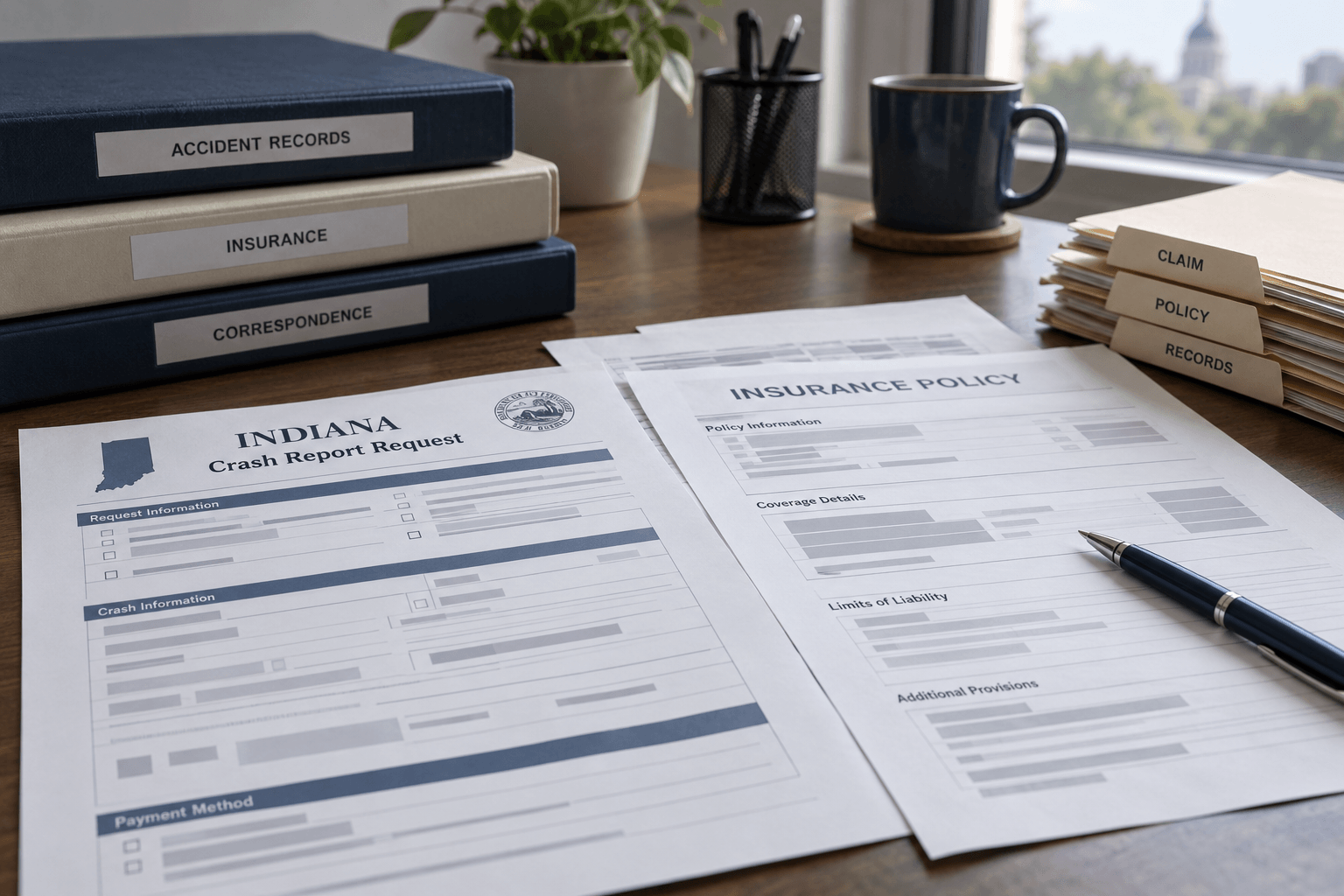 Crash-report and insurance documents illustrating records that may matter after an Evansville hit-and-run.