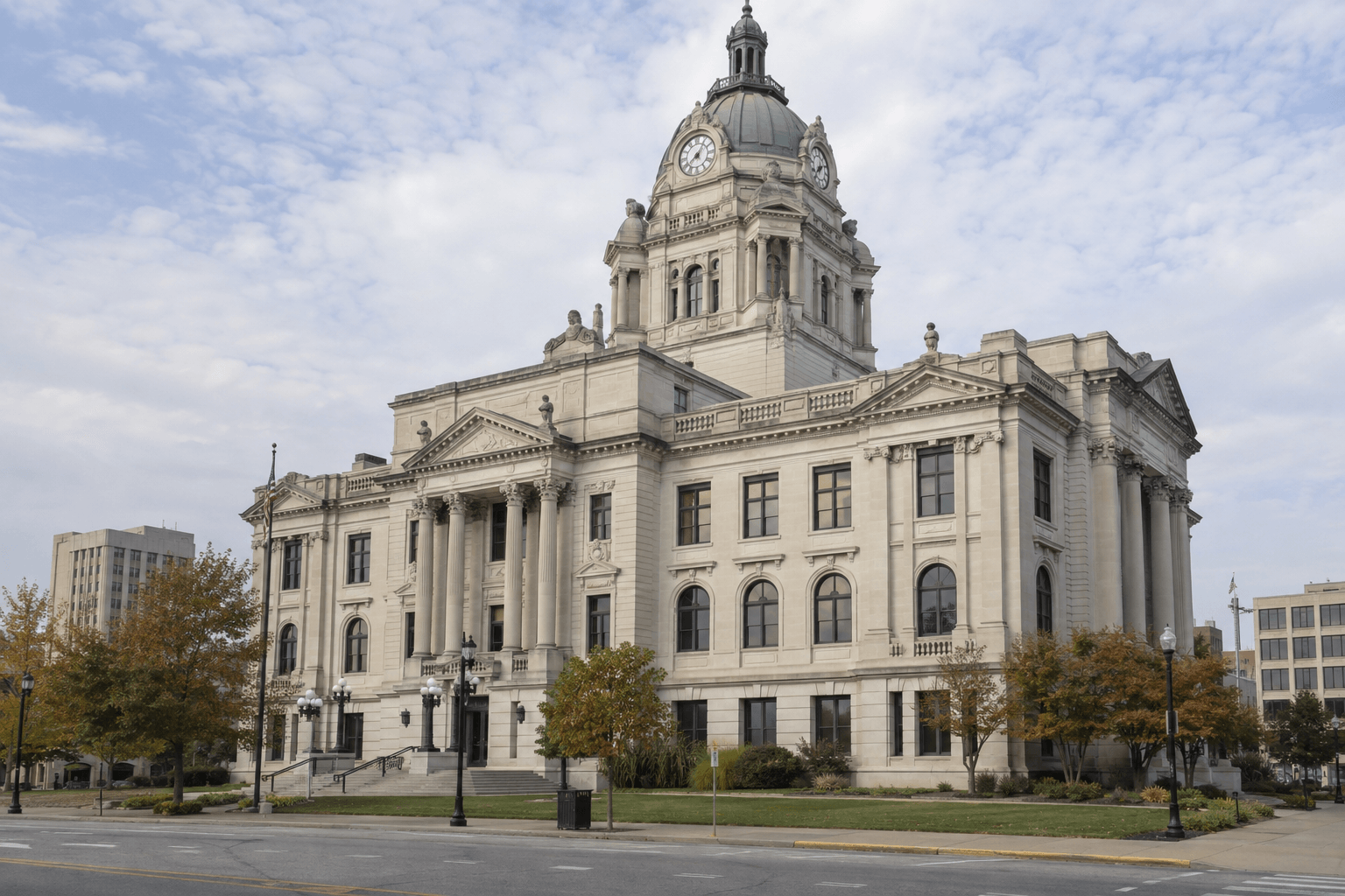 Vanderburgh County courthouse in Evansville, where local court proceedings related to a crash may occur.