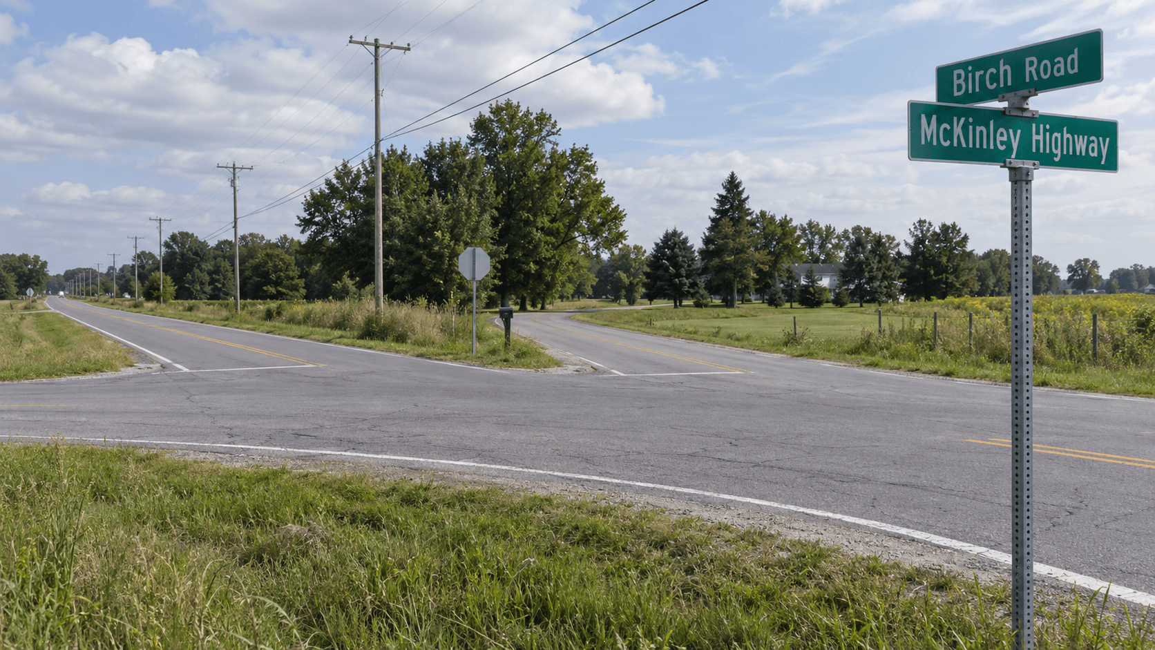 Road signs near Birch Road and McKinley Highway in Osceola, the location of the reported rollover crash.