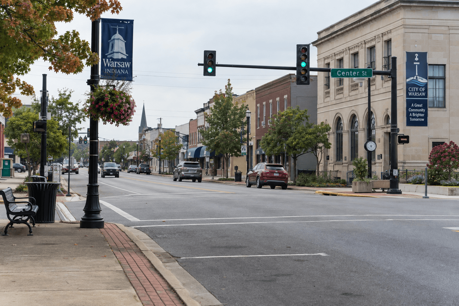 Warsaw street intersection in Kosciusko County, providing context for the motorcycle crash investigation at Buffalo Street and Prairie Street.