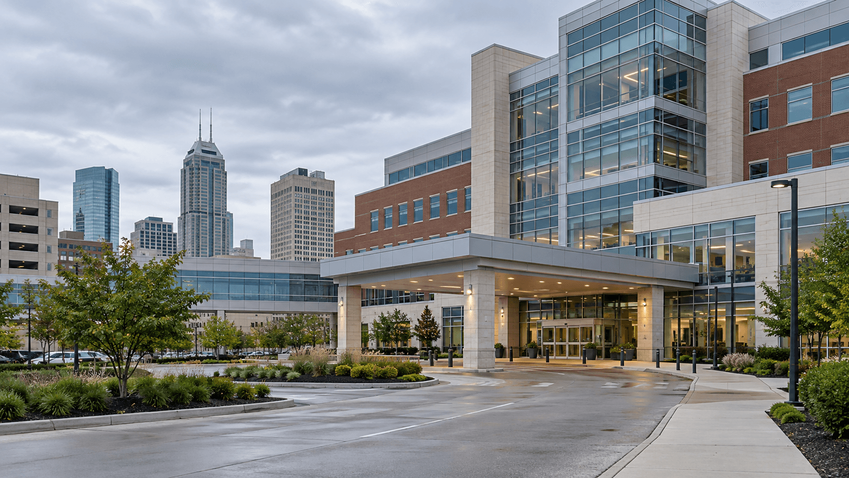 Indianapolis hospital exterior representing the medical care provided after the Marion County shooting.