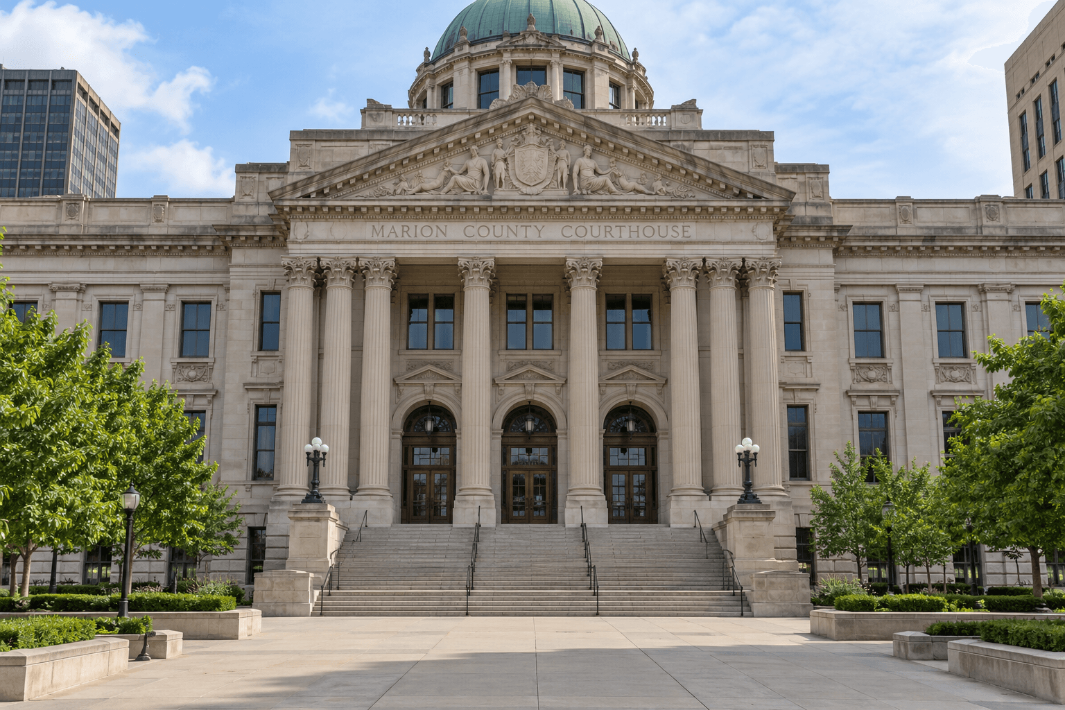 Marion County courthouse in Indianapolis, relevant to potential civil proceedings involving an injury in the county.