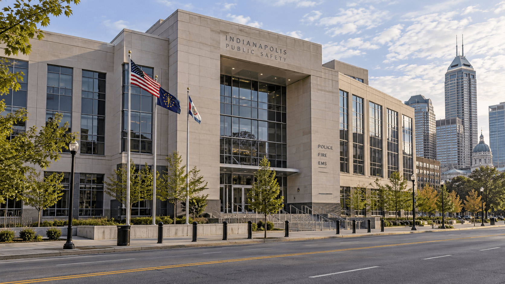 Indianapolis public safety building representing the ongoing IMPD investigation into the East 46th Street fatal crash.