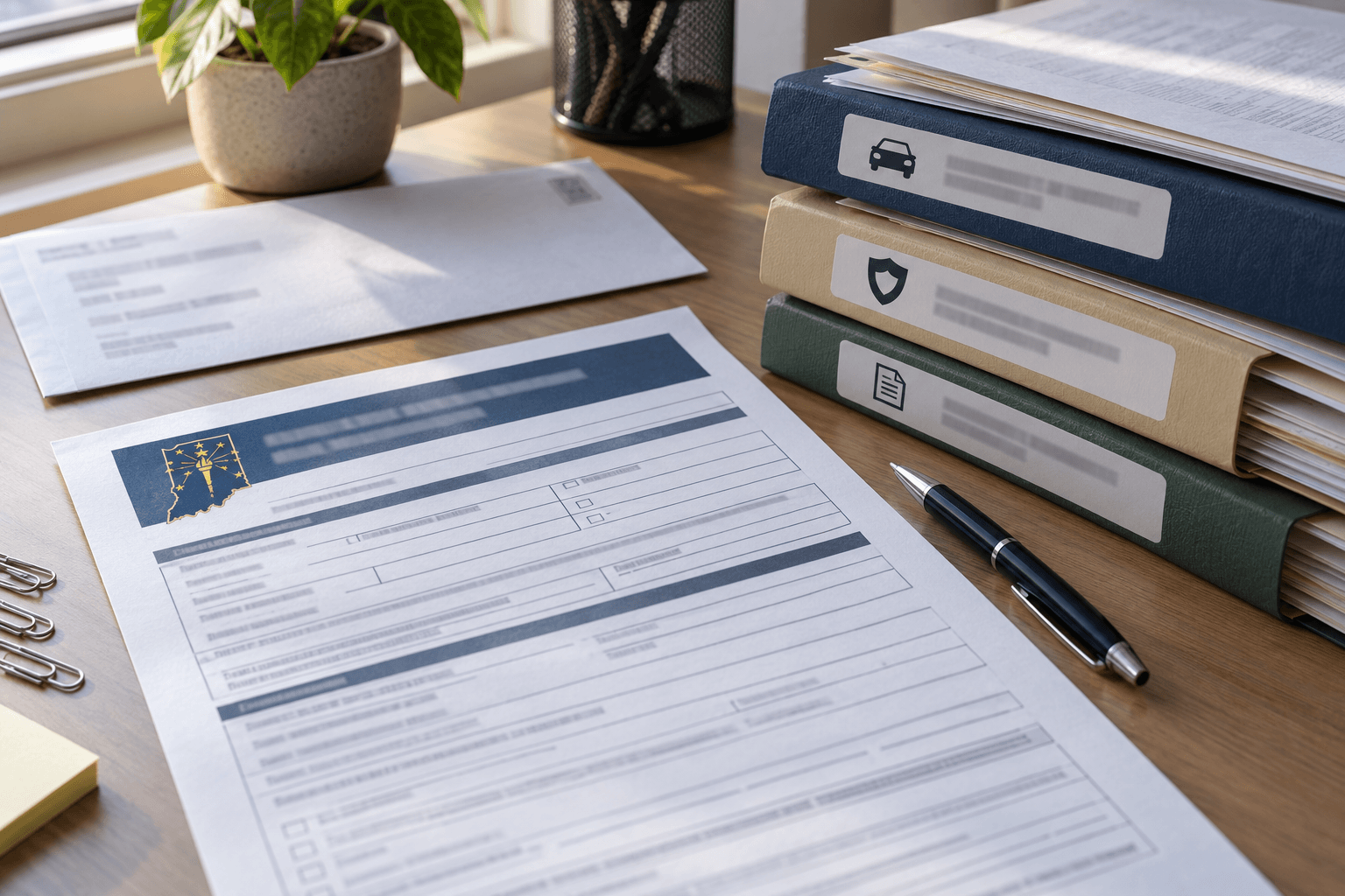 Crash report and insurance records illustrating documents families may preserve after an Indianapolis collision.