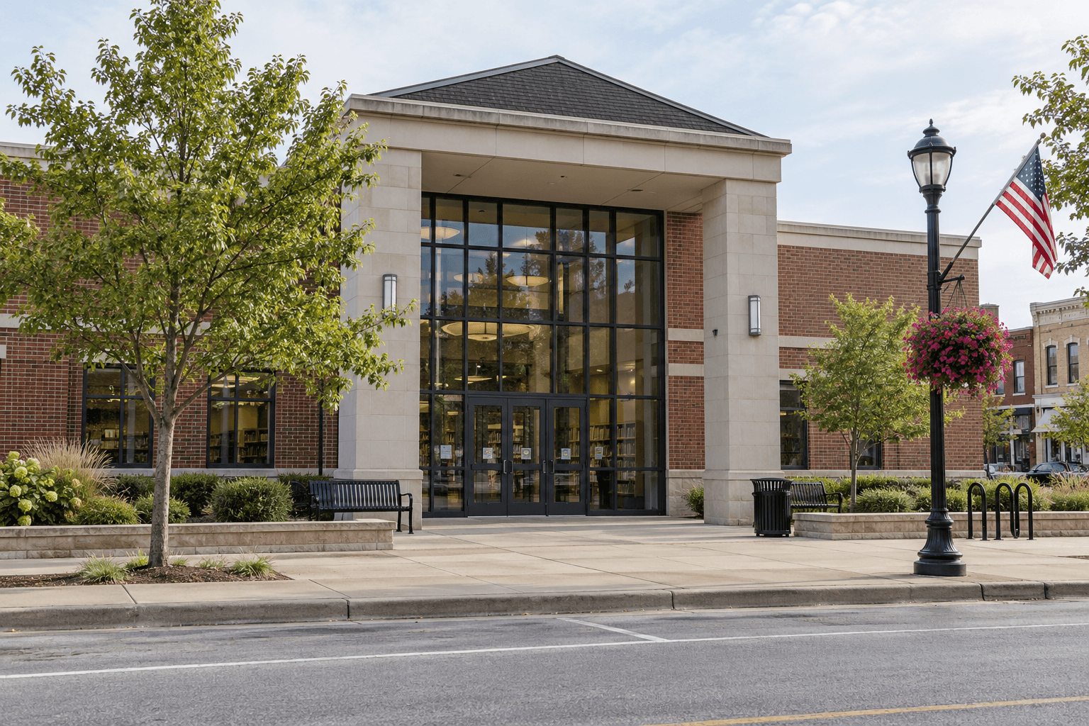Public library entrance in Seymour, Indiana, providing context for the Jackson County library shooting court update.