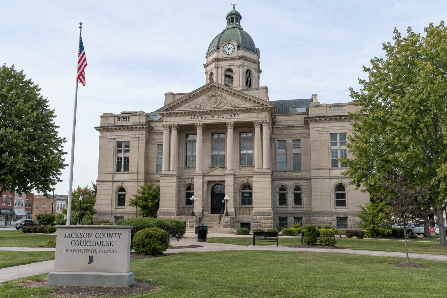 Jackson County courthouse setting representing the pending plea process and possible injury claim deadlines in Seymour, Indiana.