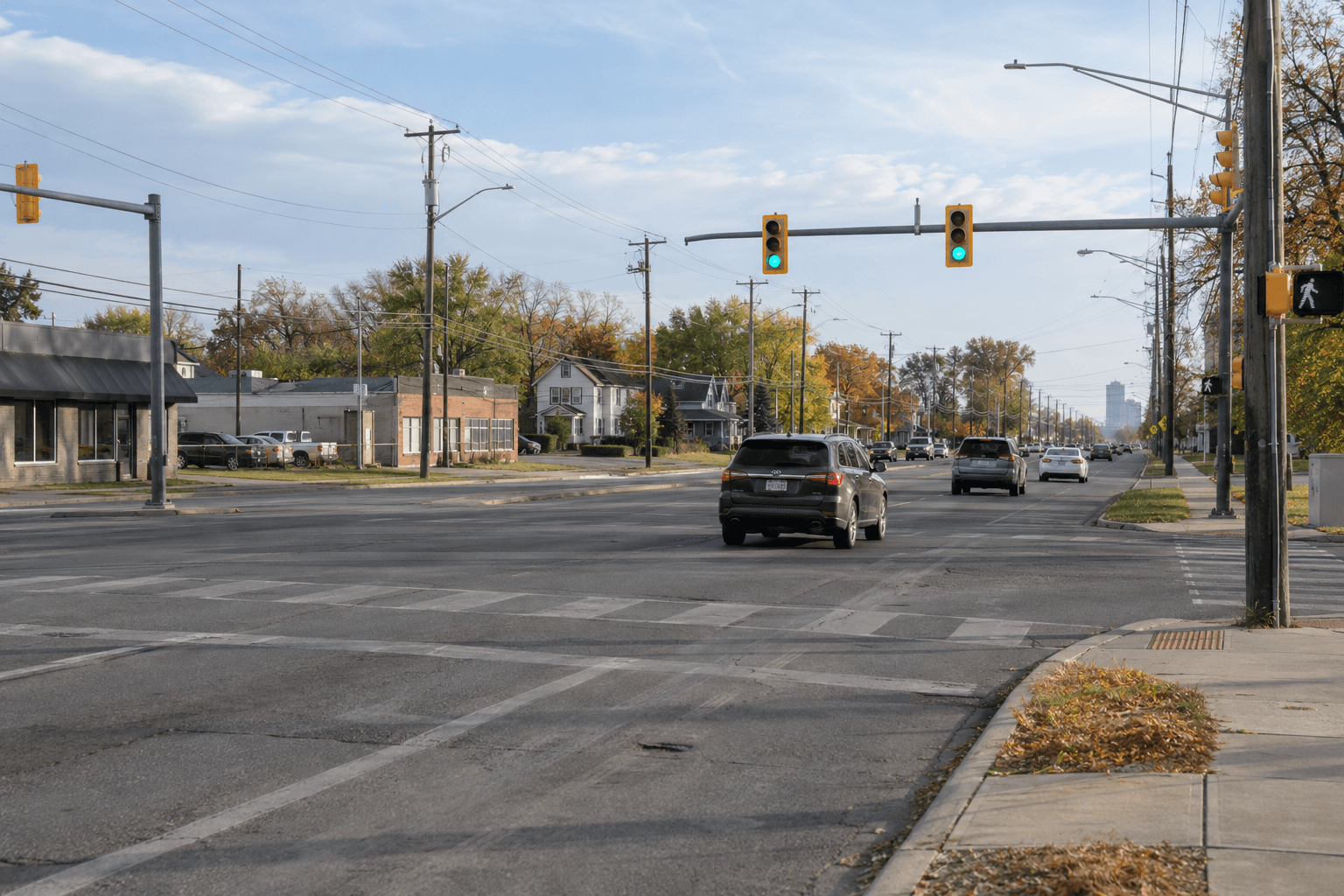 Indianapolis intersection near Morris Street and Belmont Avenue, the reported location of a police pursuit crash in Marion County.