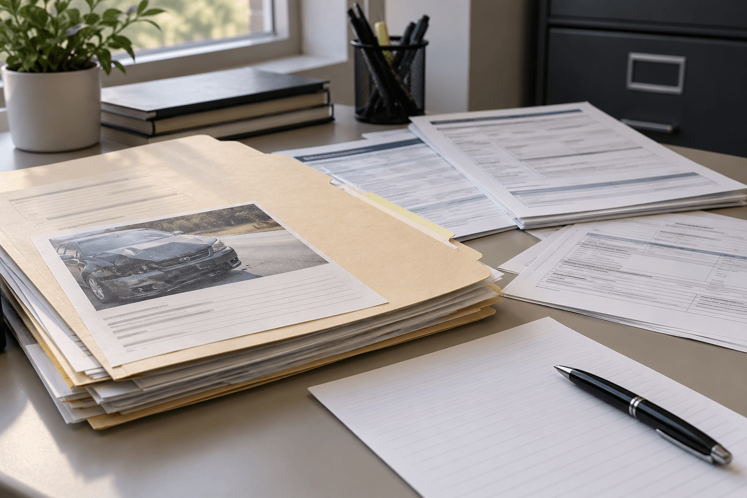 Crash report and insurance records representing evidence and coverage questions after the Indianapolis pursuit crash.