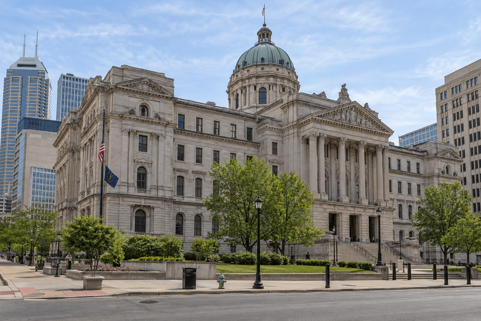 Marion County courthouse exterior in Indianapolis, reflecting the local legal setting for claims arising from the Morris Street and Belmont Avenue crash.