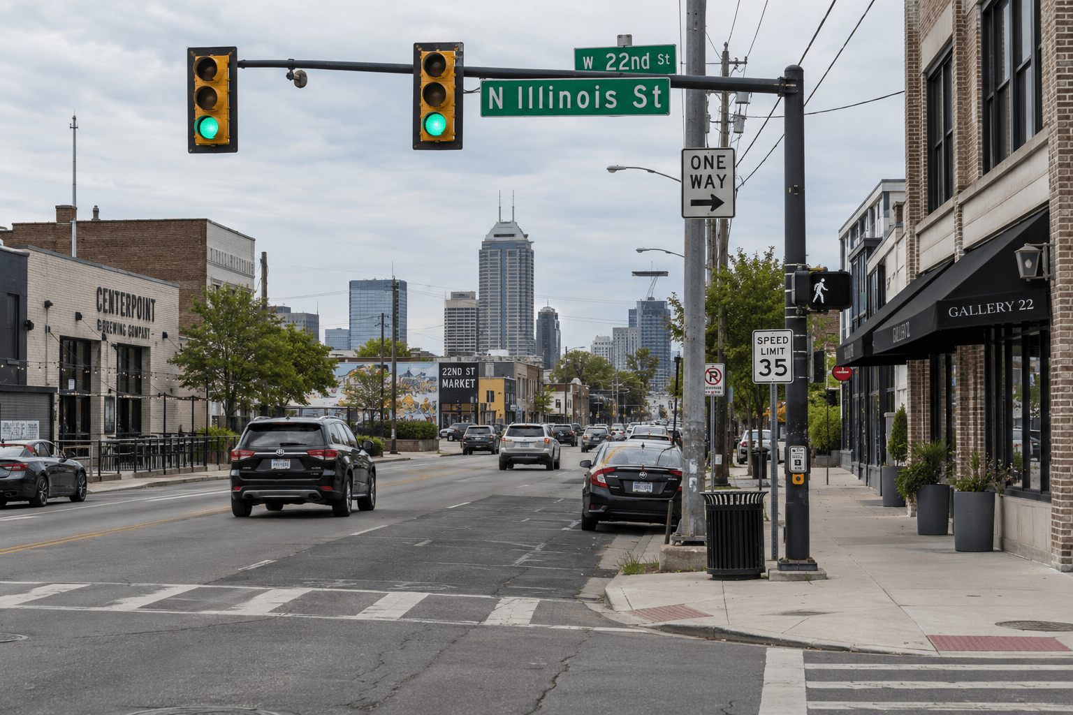 North Illinois Street near 22nd Street in Indianapolis, close to the reported parking lot shooting location.