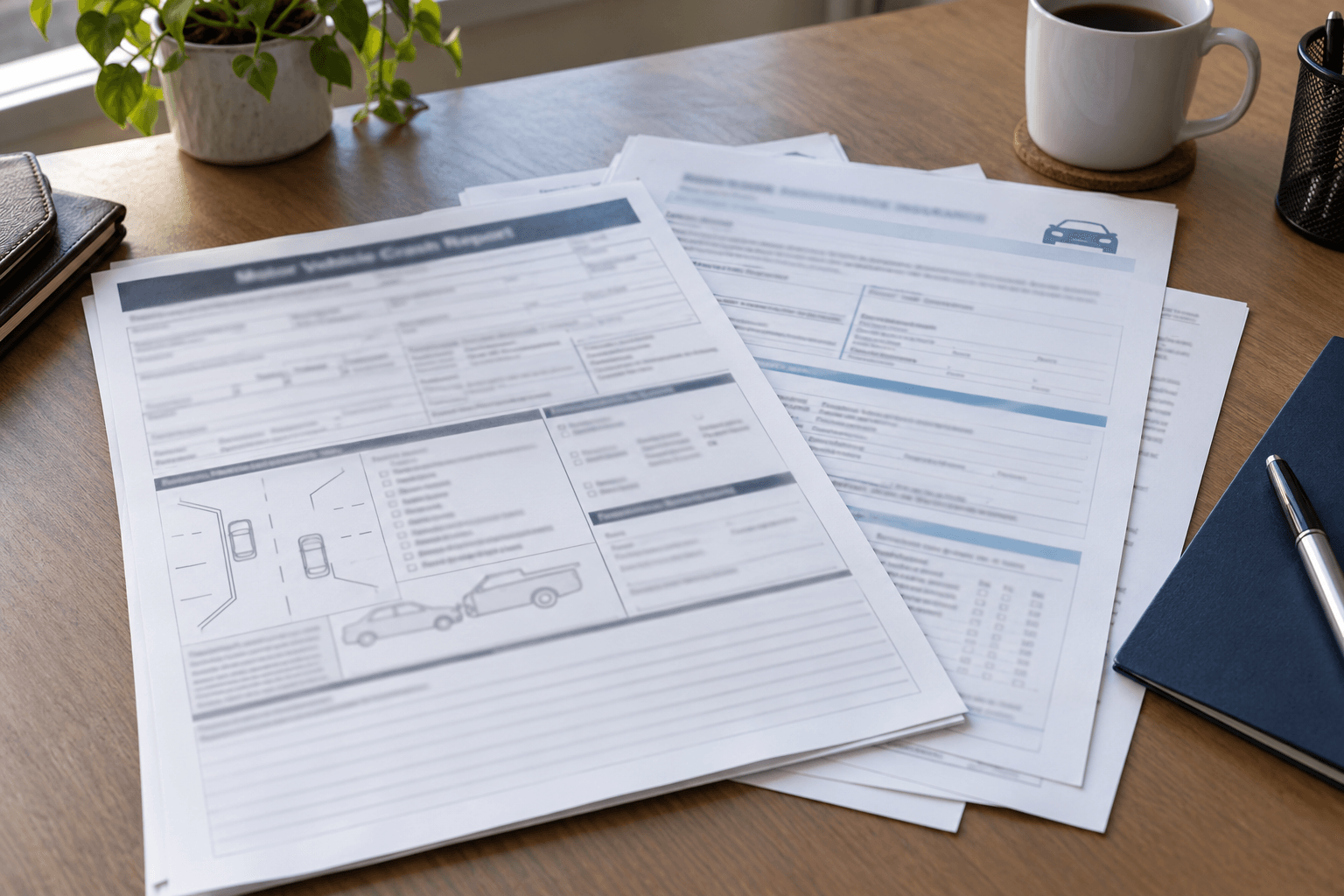 Crash report and insurance documents illustrating evidence and claim records after a Kosciusko County rear-end collision.