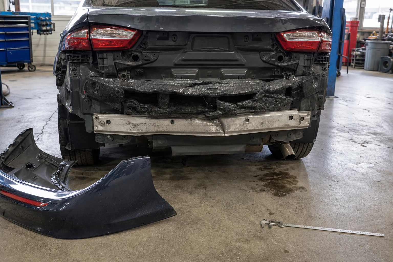 Fort Wayne fender-bender scene — bumper cover removed
