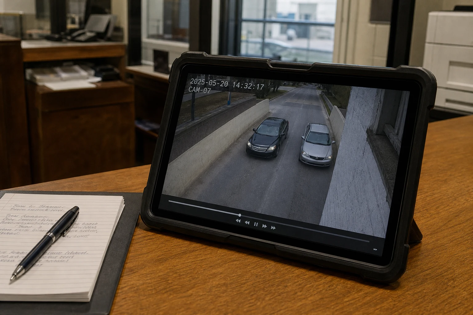 Fort Wayne aggressive-driving crash scene — evidence room tablet