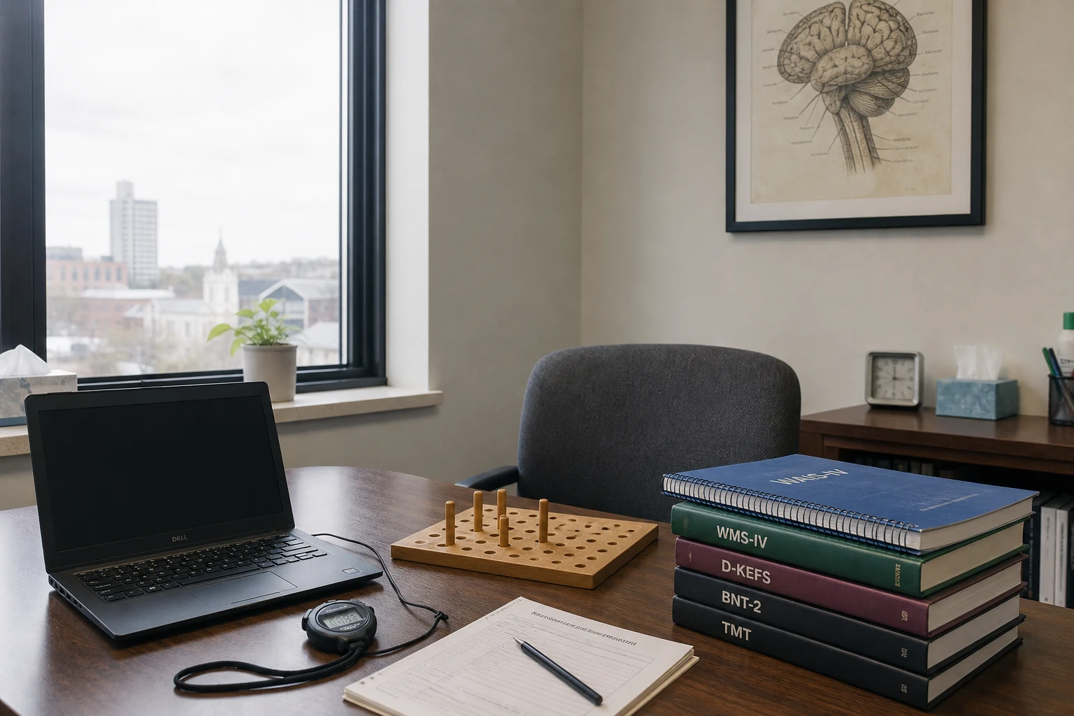Fort Wayne brain injury scene — neuropsych testing room