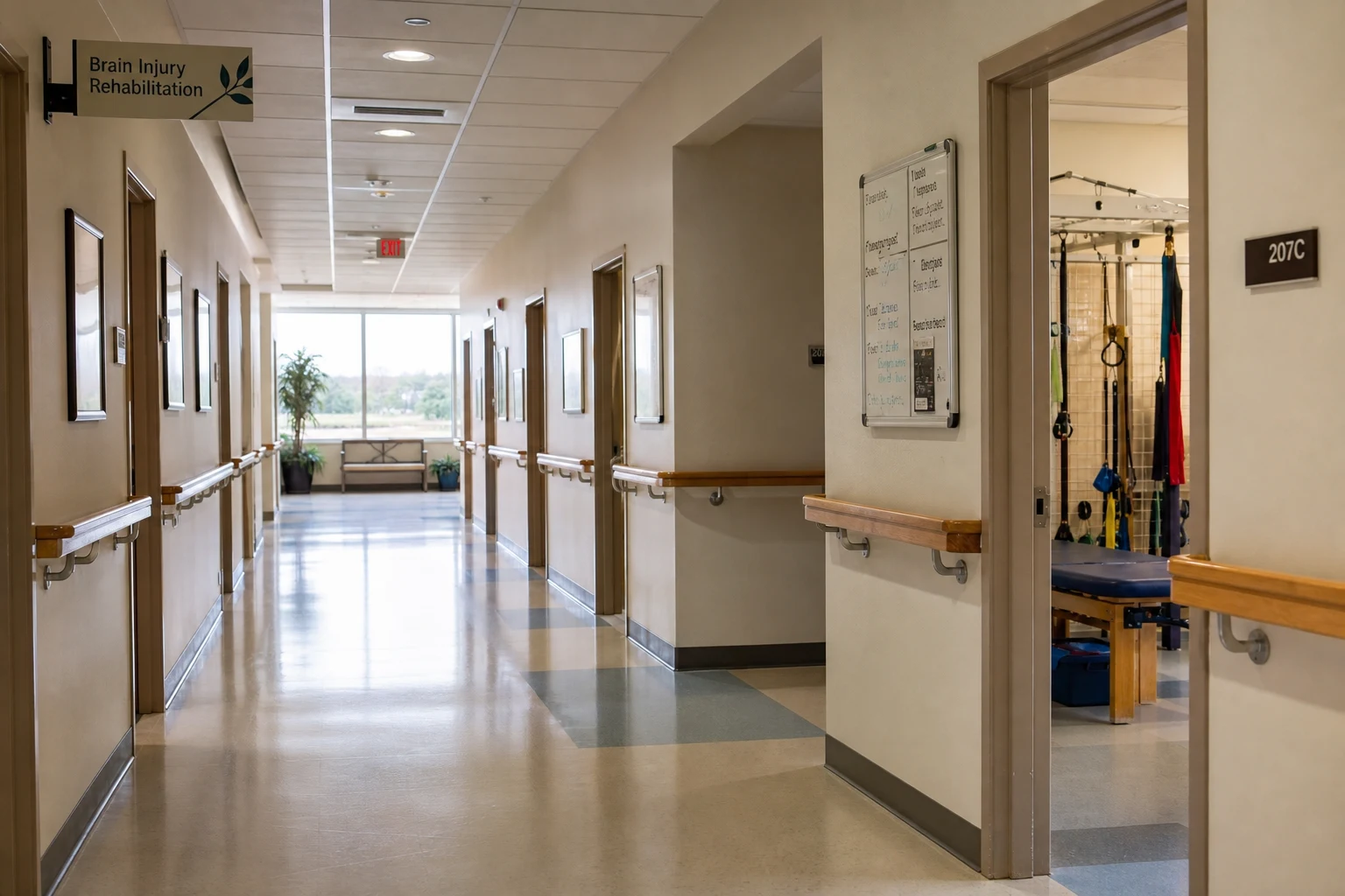 Fort Wayne brain injury scene — rehab corridor