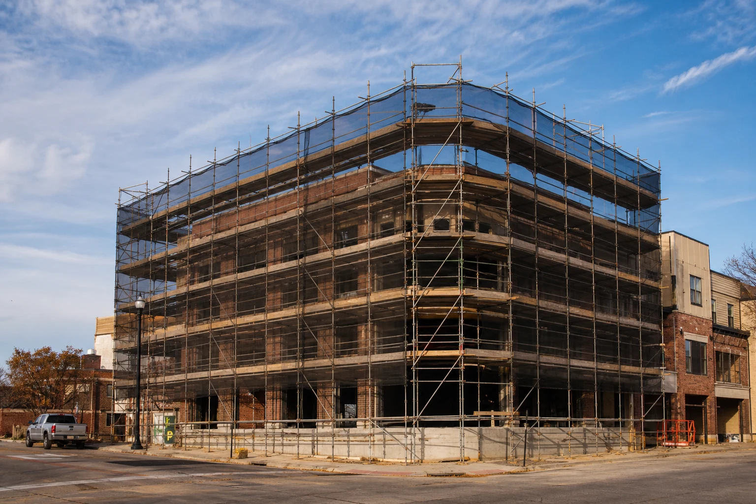Fort Wayne construction accident scene — scaffolding