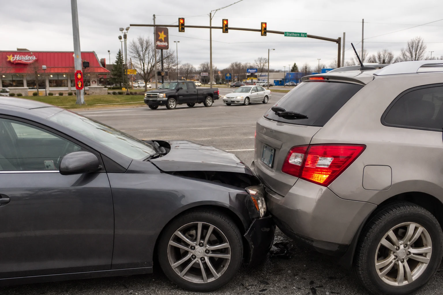 Fort Wayne distracted-driving crash scene — rear end distraction scene