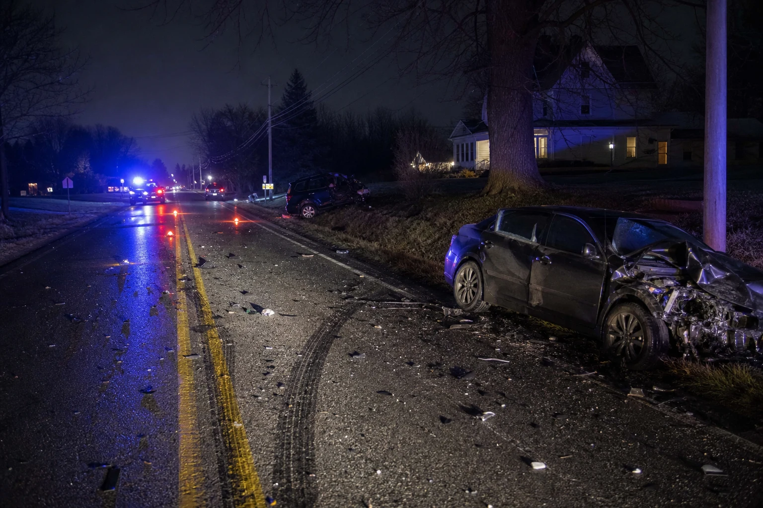 Fort Wayne drunk-driver crash scene — roadside aftermath