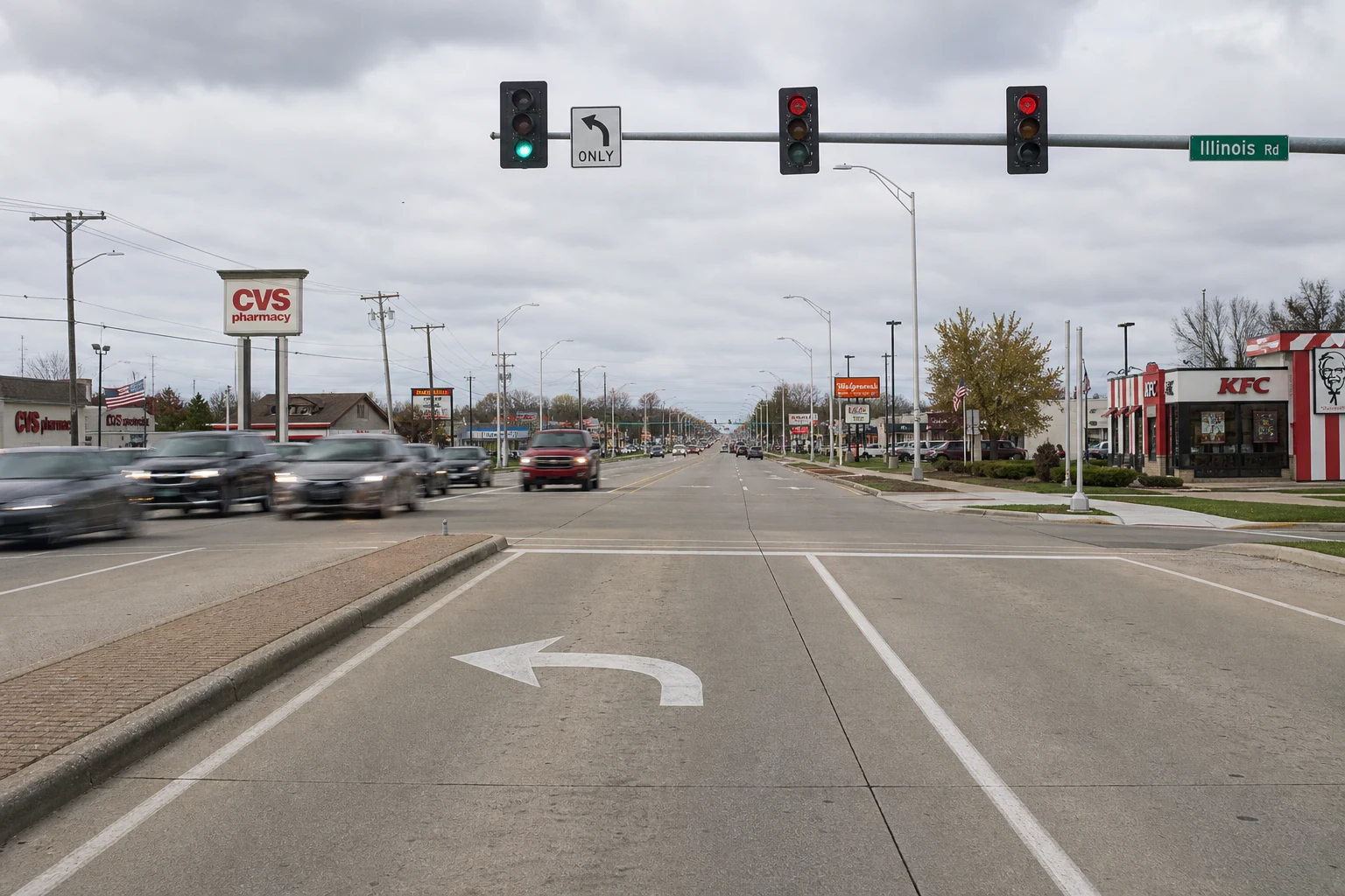 Fort Wayne failure-to-yield crash scene — left turn pocket