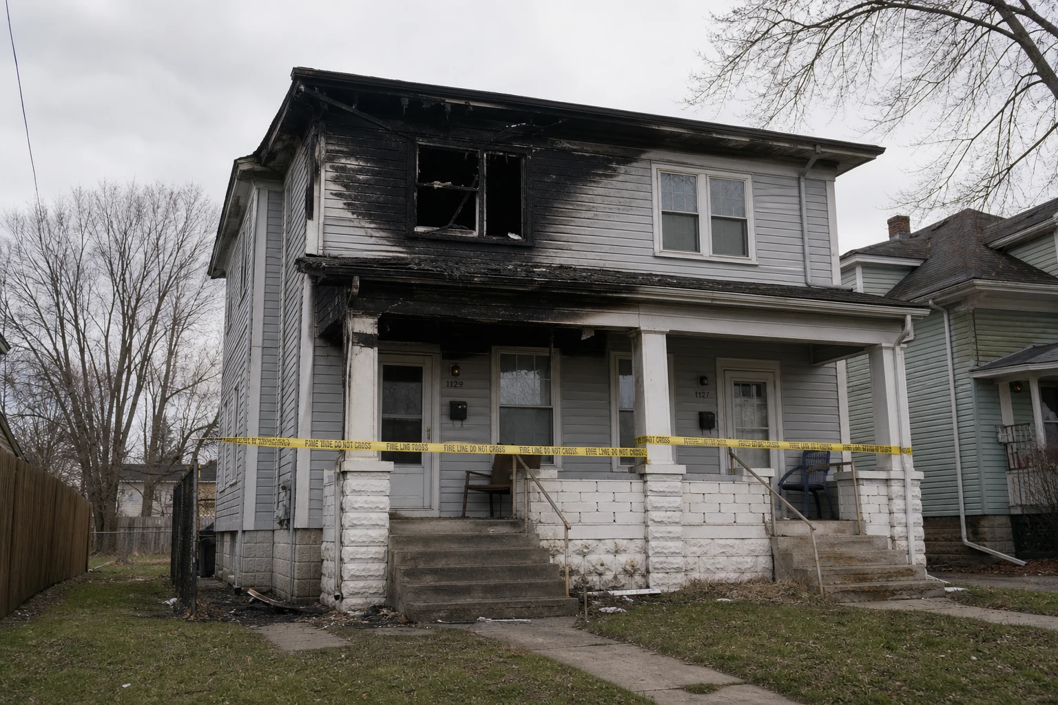 Fort Wayne fire and burn injury scene — fire damaged exterior