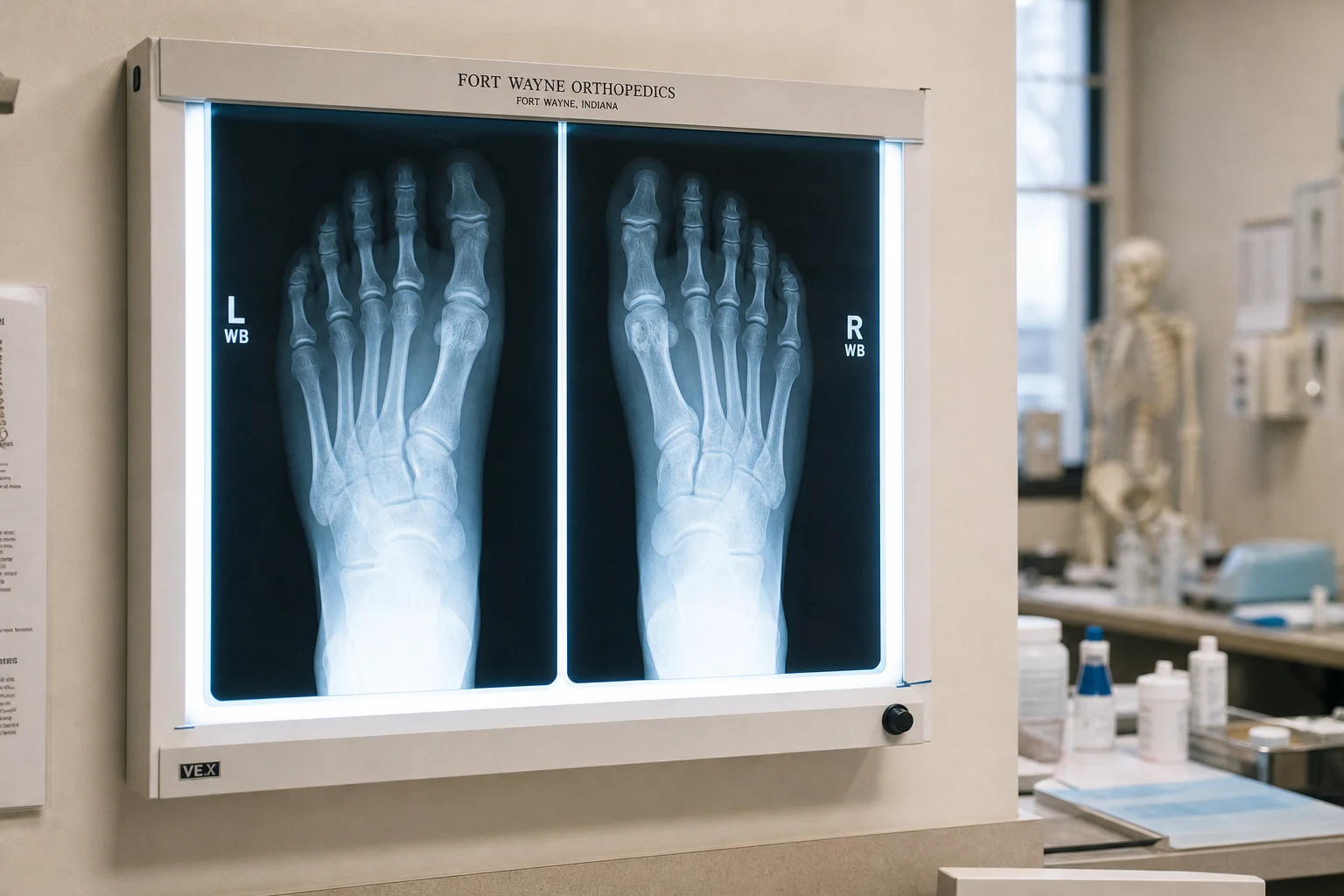 Fort Wayne foot injury scene — weight bearing xray