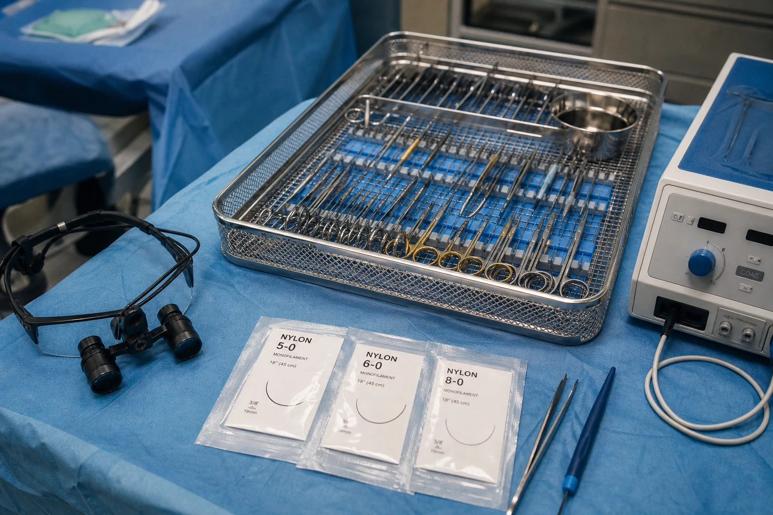 Fort Wayne hand injury scene — microsurgery tray