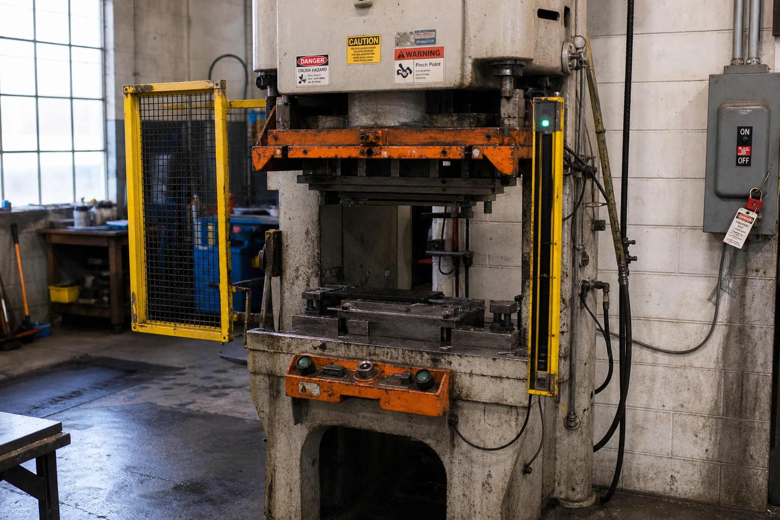 Fort Wayne hand injury scene — press machine guard