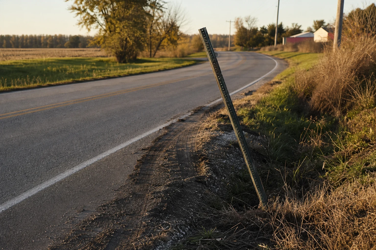 Fort Wayne hazardous roadway claim scene — missing signage shoulder