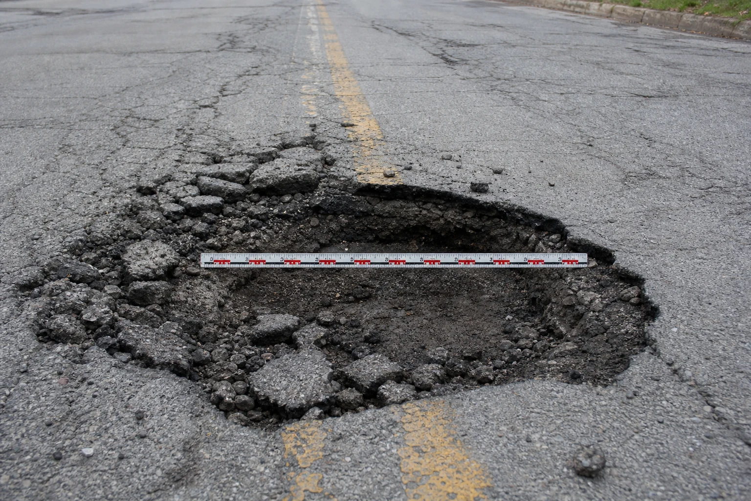 Fort Wayne hazardous roadway claim scene — pothole debris