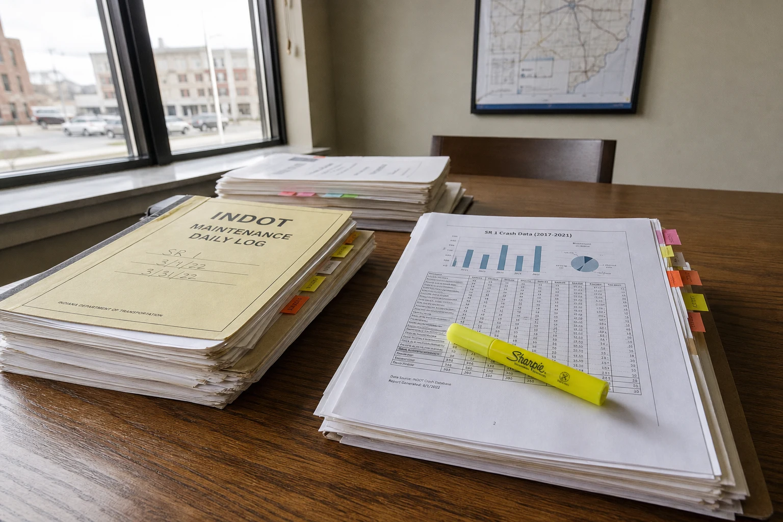 Fort Wayne hazardous roadway claim scene — indot records desk