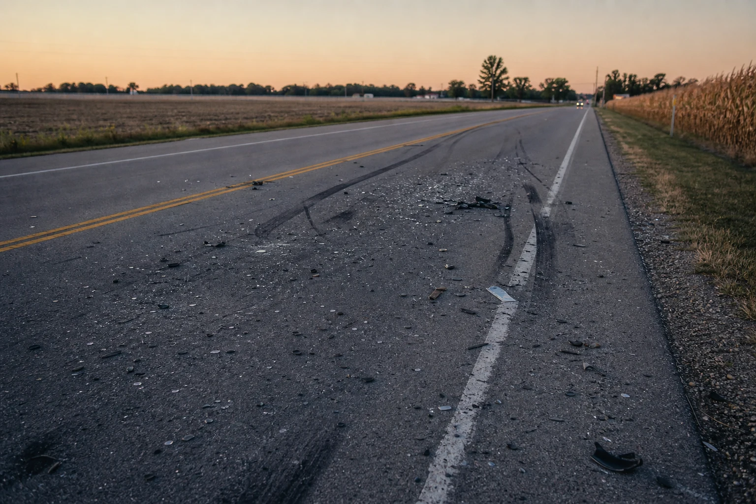 Fort Wayne head-on collision scene — centerline crossing