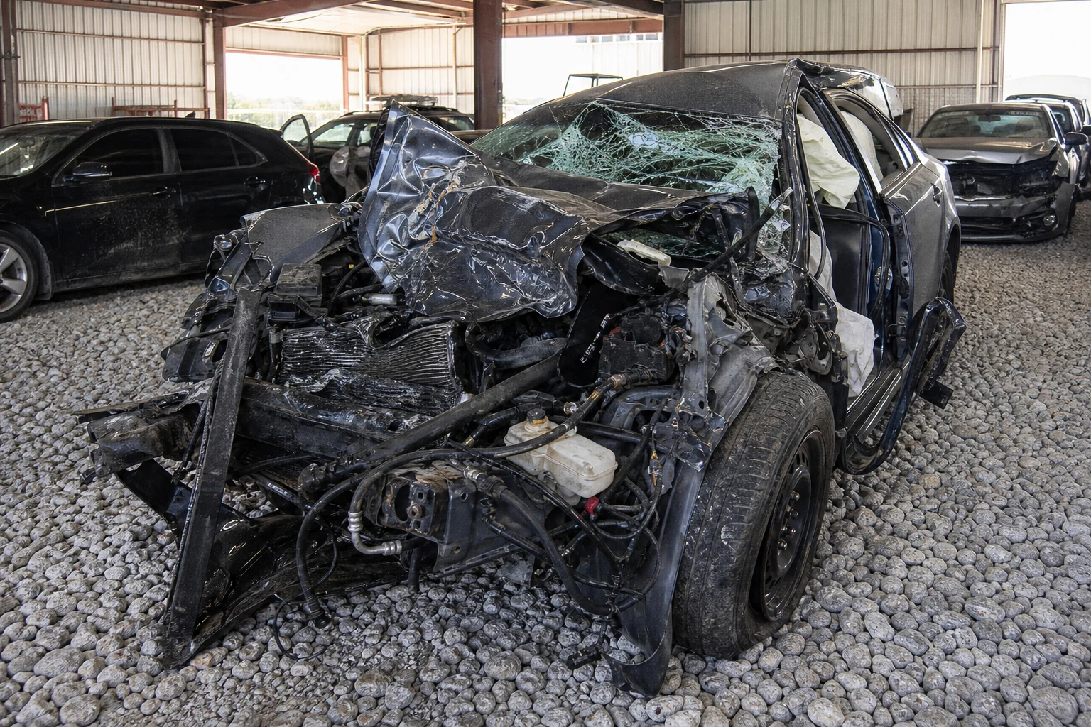 Fort Wayne head-on collision scene — cabin intrusion