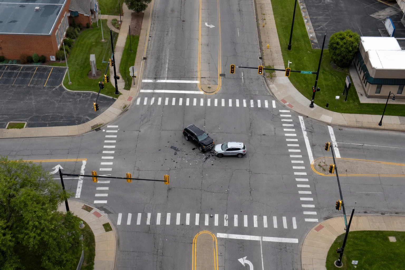 Fort Wayne intersection crash scene — intersection overhead