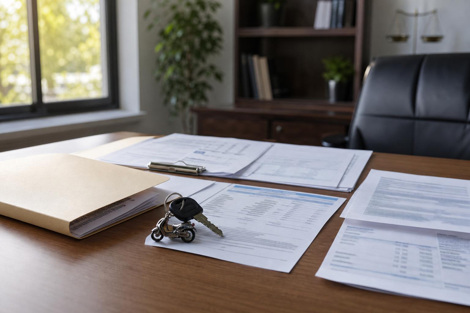 Insurance and medical paperwork for a Fort Wayne moped accident claim.