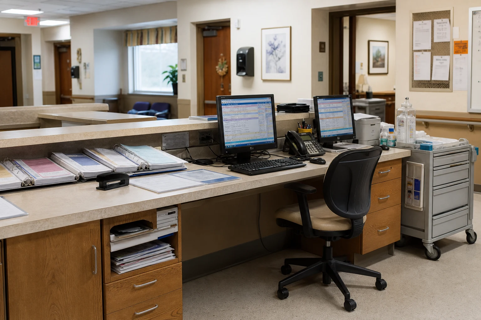 Fort Wayne nursing home abuse scene — nurses station
