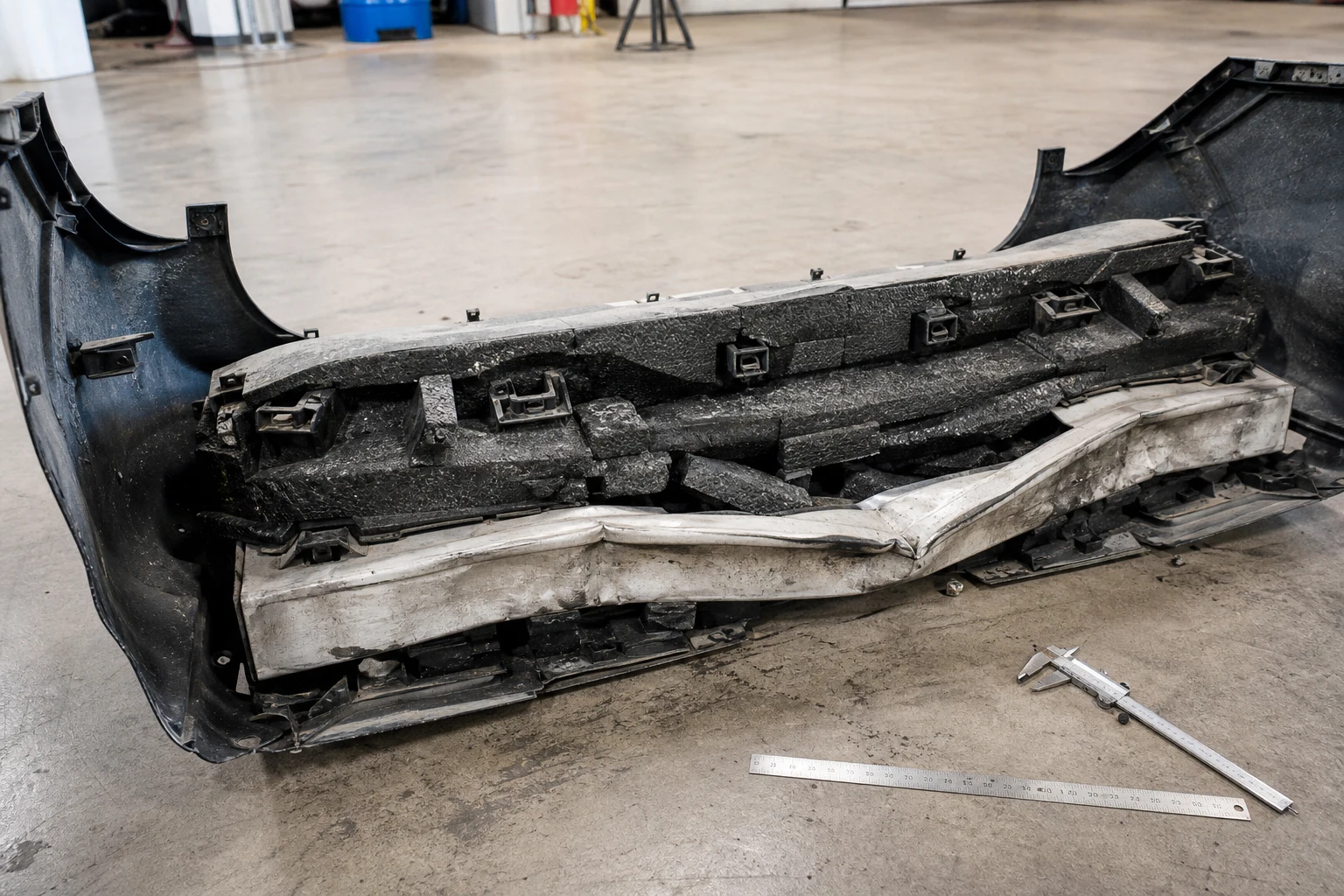 Fort Wayne rear-end crash scene — bumper deformation