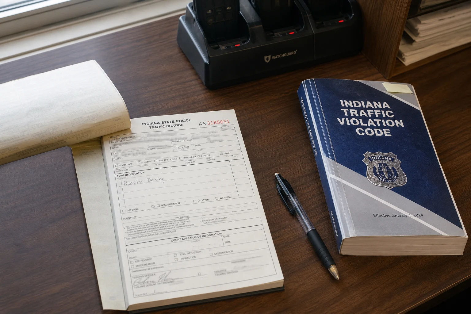 Fort Wayne reckless-driving crash scene — citation paperwork