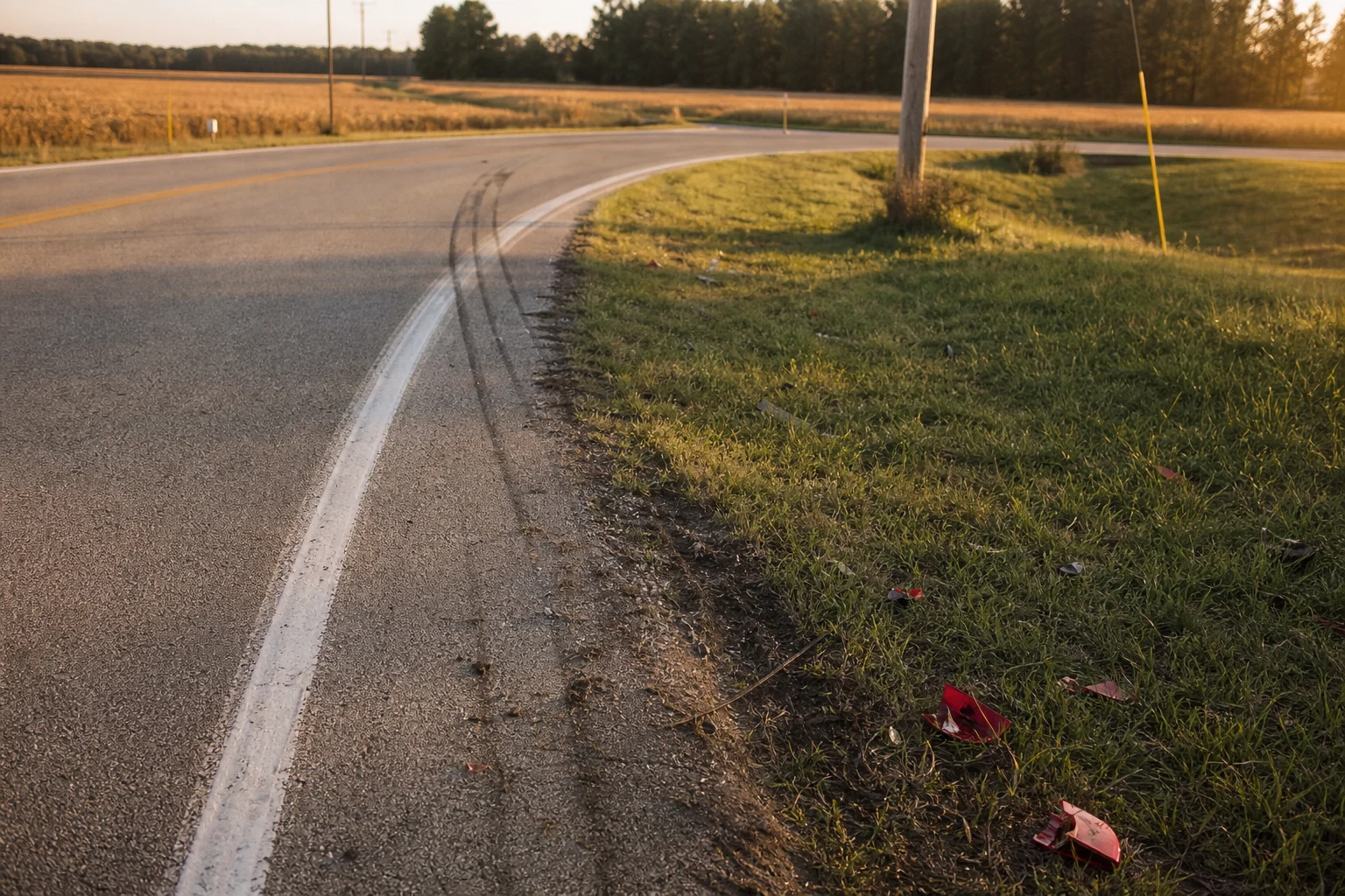 Fort Wayne rollover crash scene — roll yaw marks
