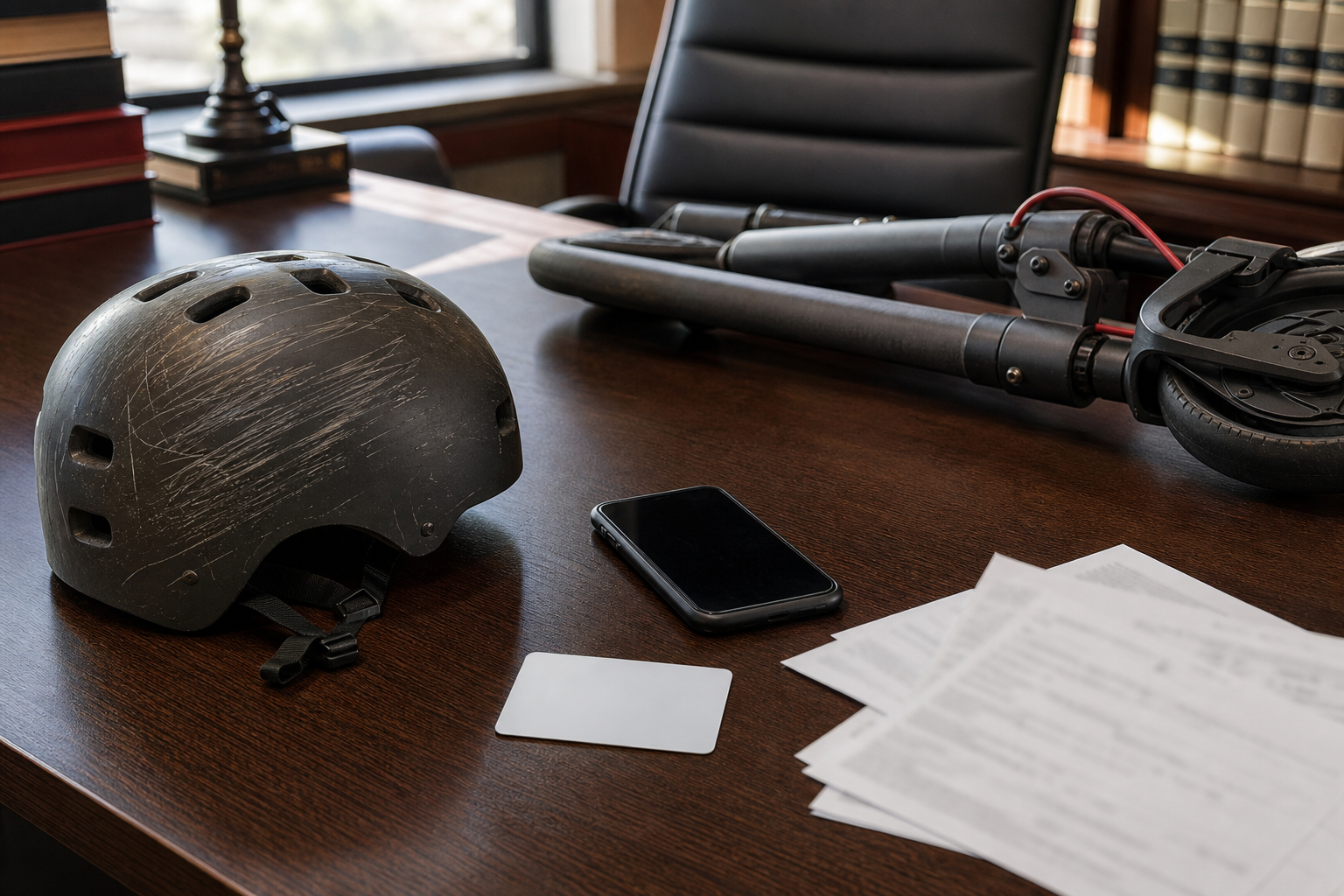 Helmet and insurance evidence for a Fort Wayne scooter accident claim
