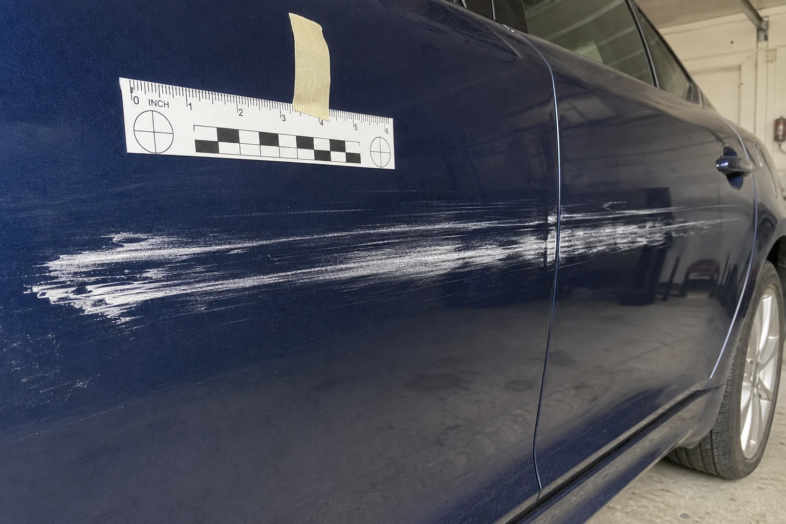 Fort Wayne side-swipe crash scene — paint transfer closeup