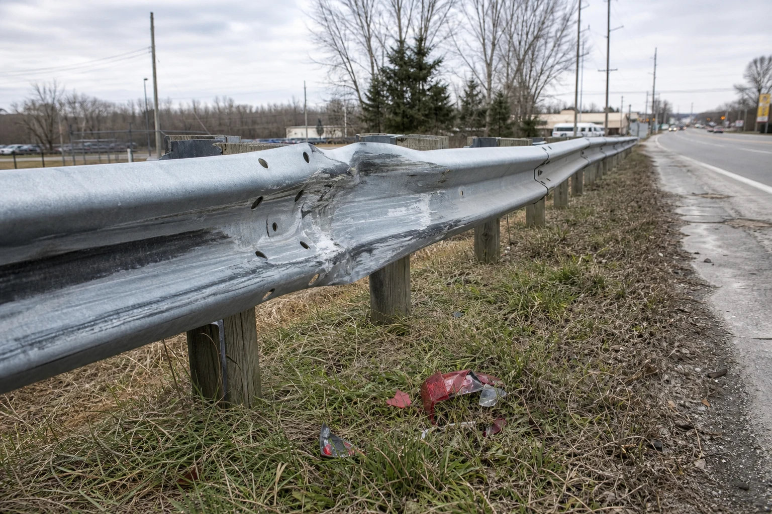 Fort Wayne side-swipe crash scene — guardrail impact