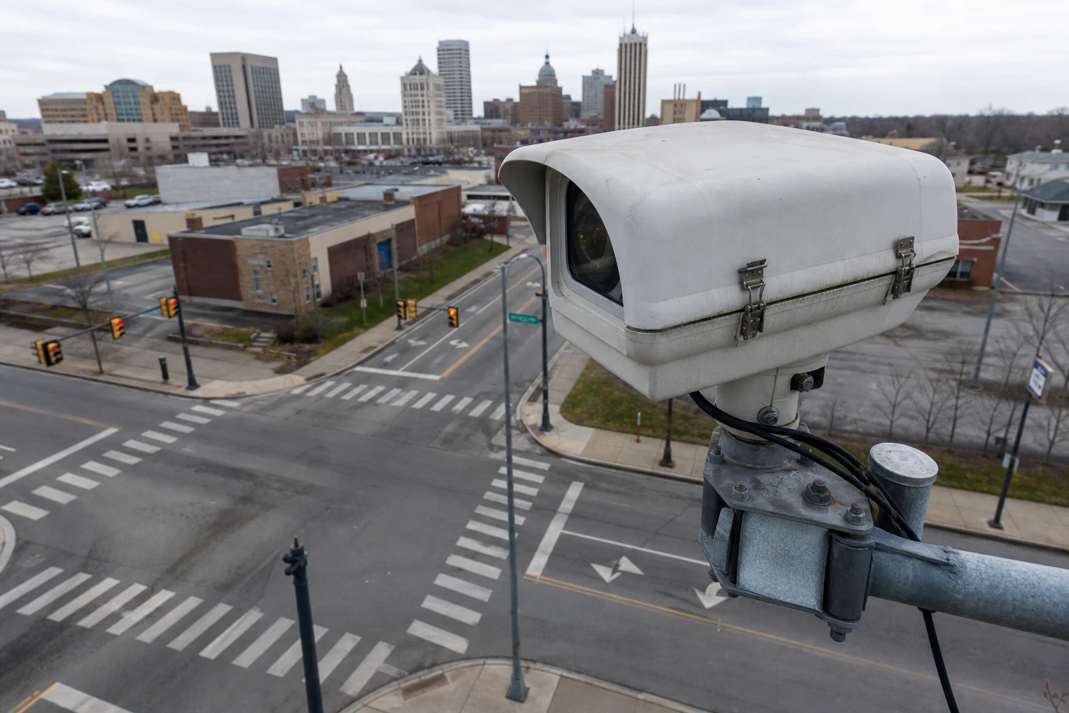 Fort Wayne T-bone crash scene — camera pole overlook