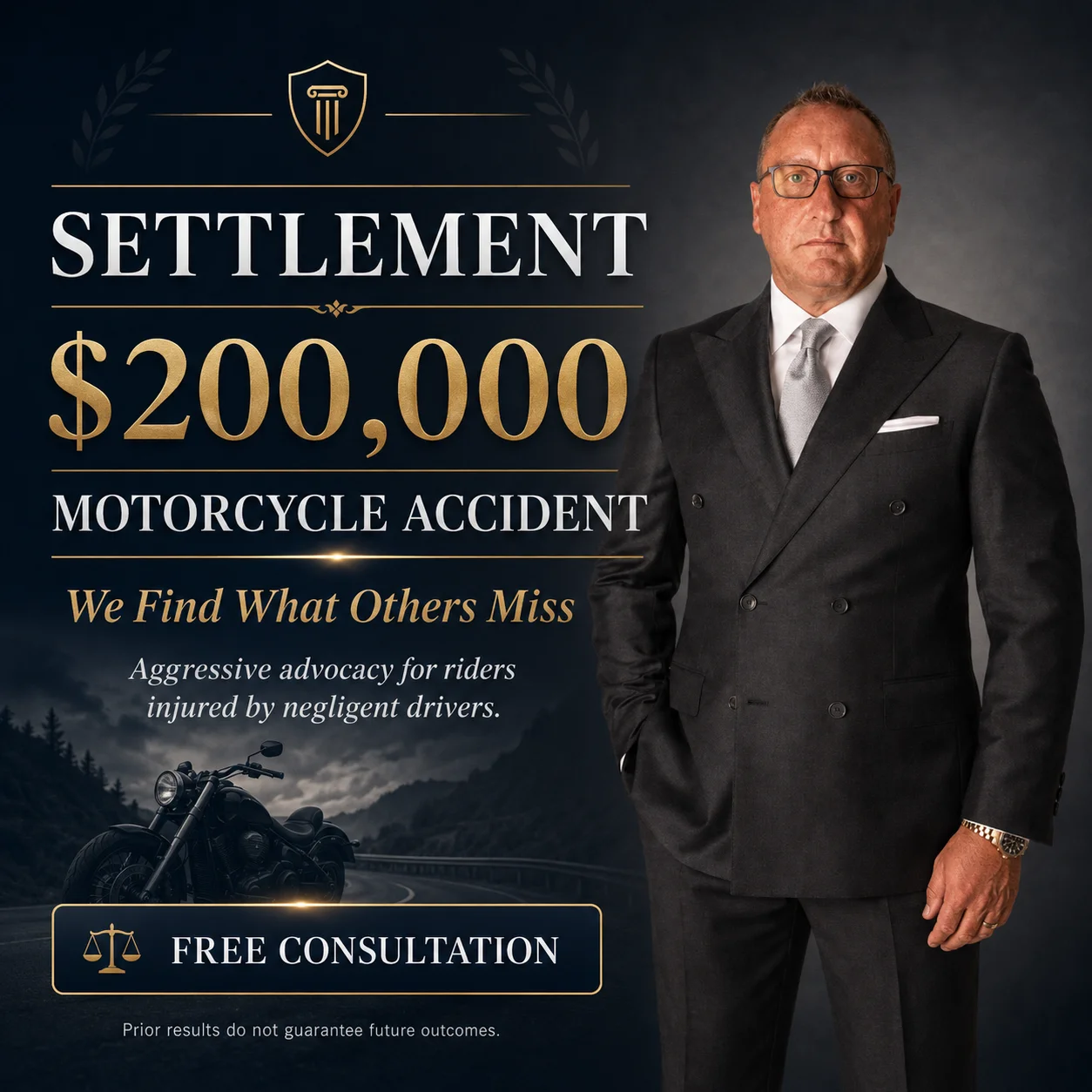 Acuerdo reciente de $200,000 por accidente de motocicleta — Delventhal Law Office