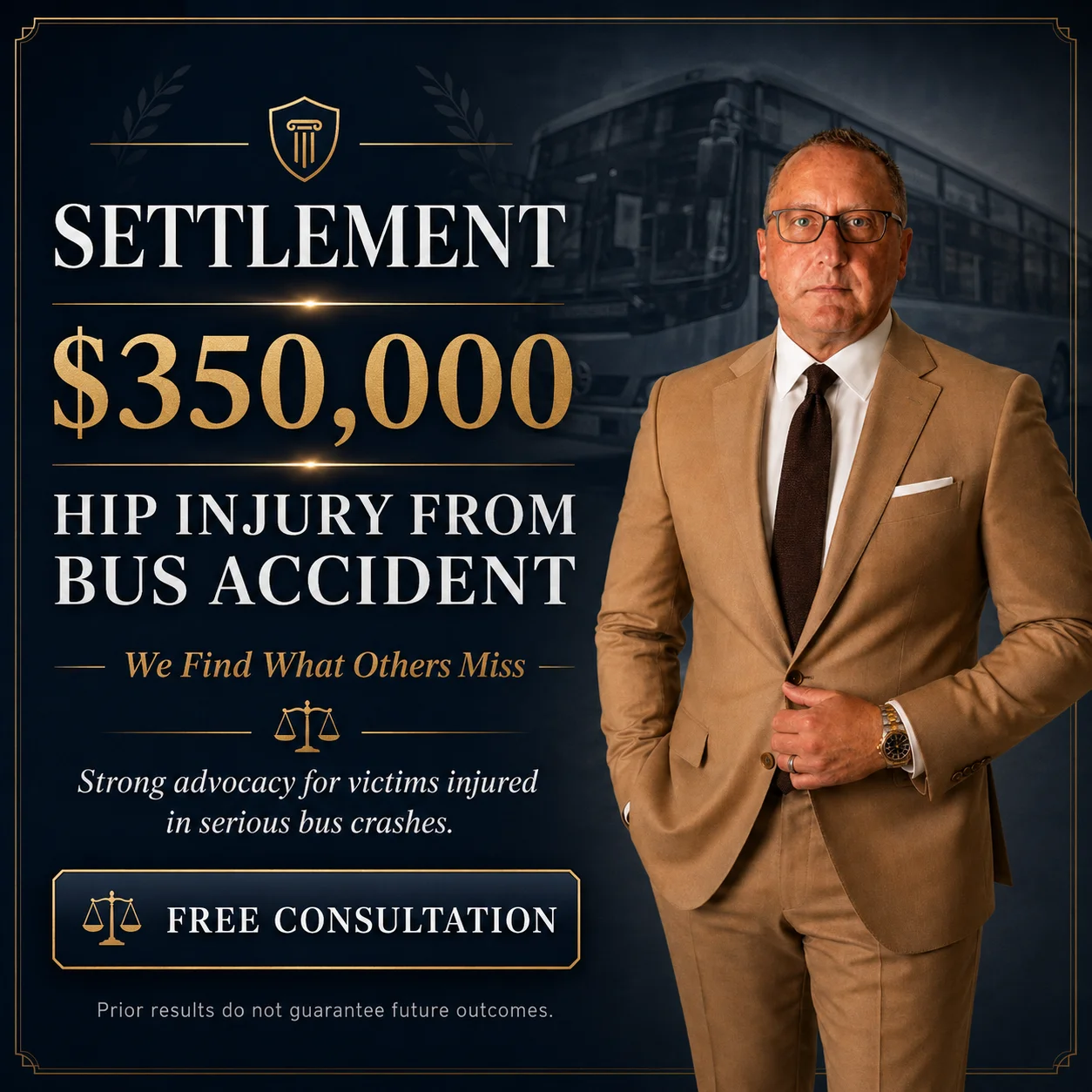 Acuerdo reciente de $350,000 por lesión de cadera en un accidente de autobús — Delventhal Law Office
