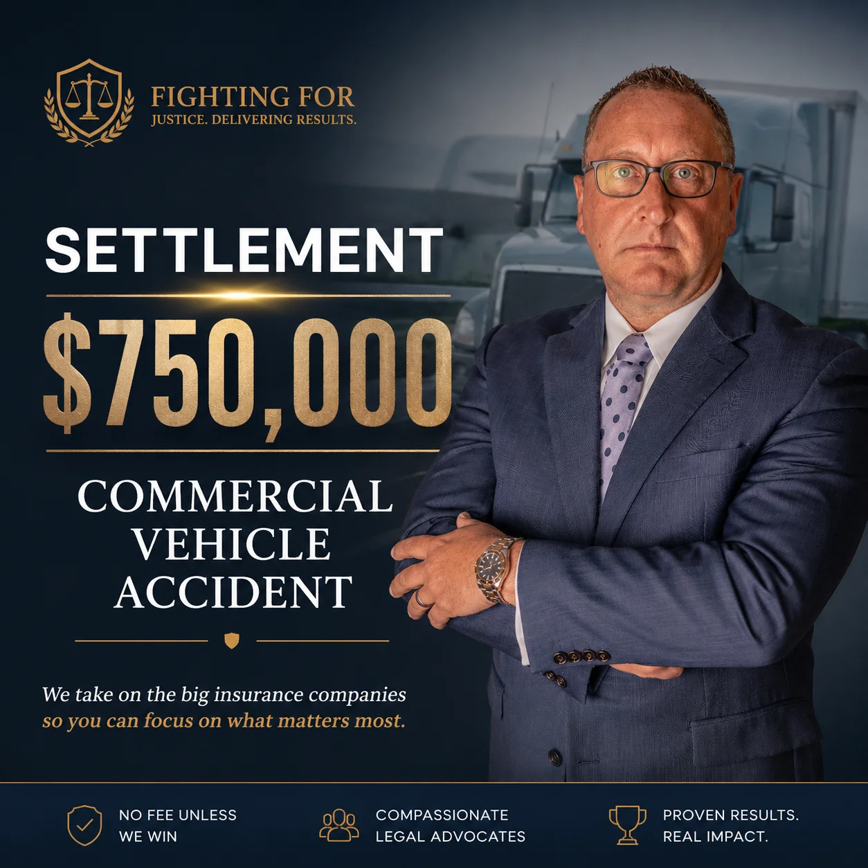 Acuerdo reciente de $750,000 por accidente de vehículo comercial — Delventhal Law Office