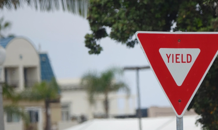Close-up image of a yield street sign.